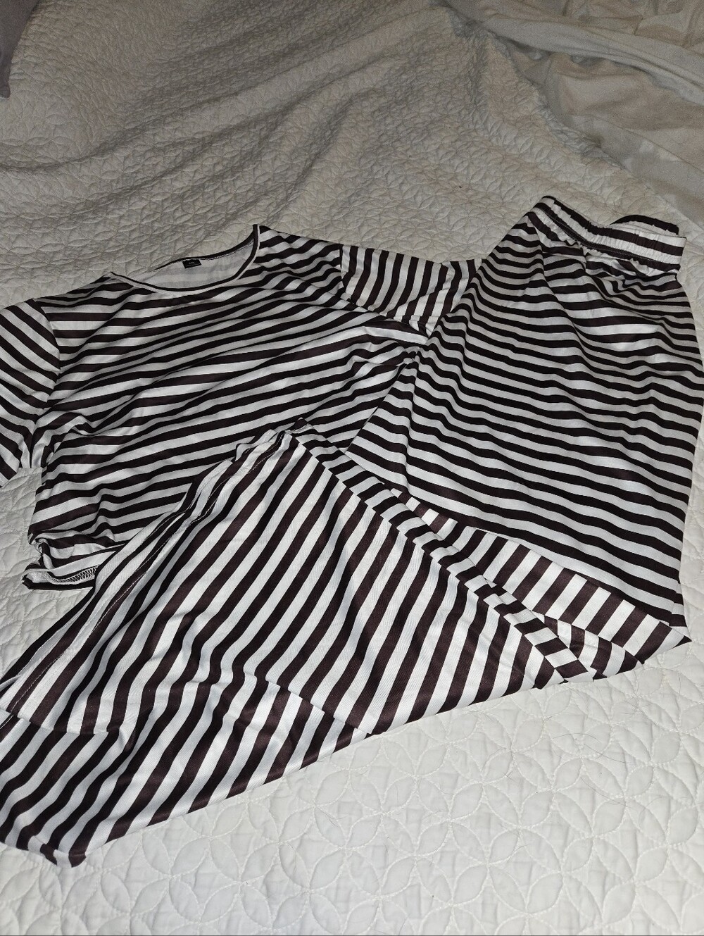 Shein Striped Brown and White Women’s Top - Skirt Classic Crewneck